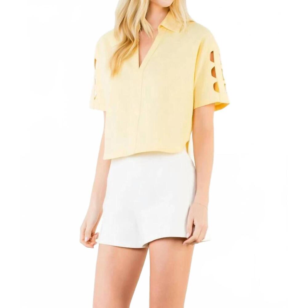 NEW THML talia v neck blouse in yelllow - Picture 3 of 6